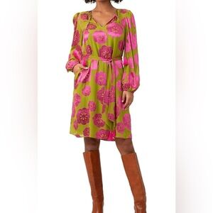 Trina Turk Pink and Green Long Sleeve Dress